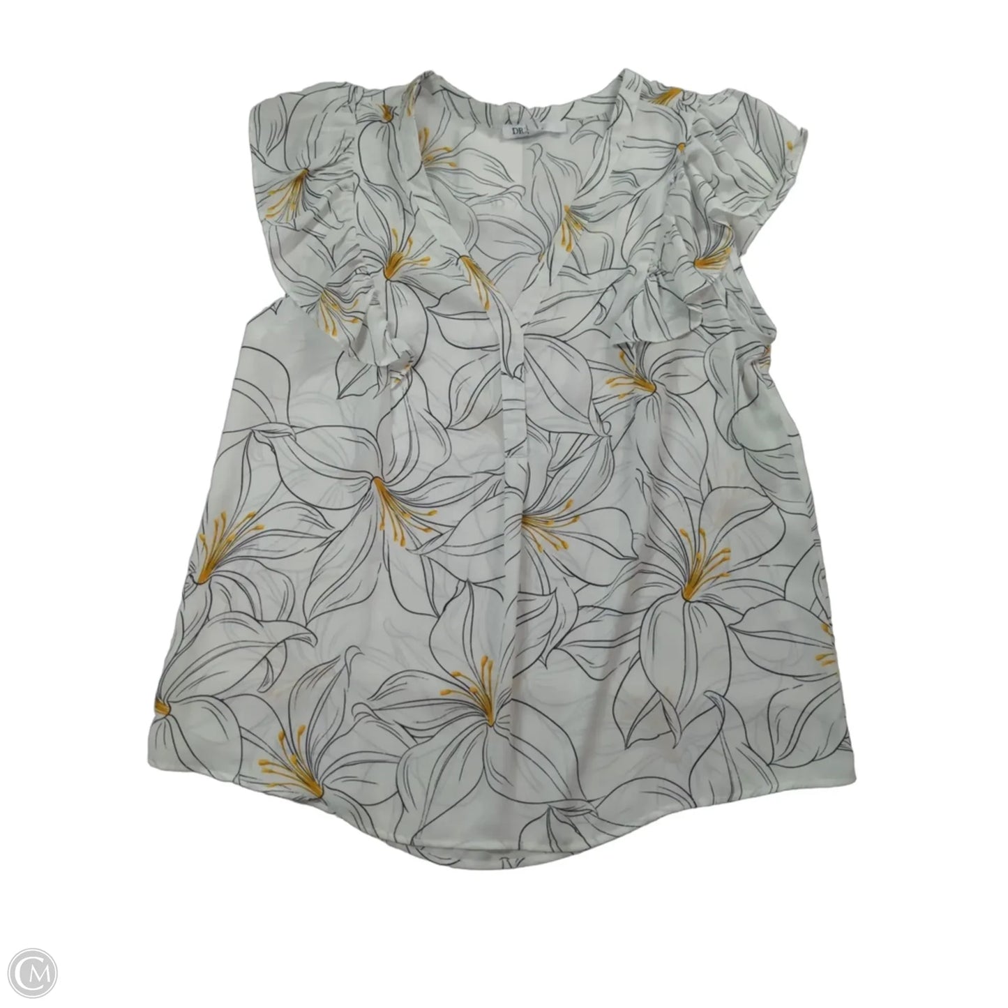 Blouse Short Sleeve By Dr2 In White & Yellow, Size: M