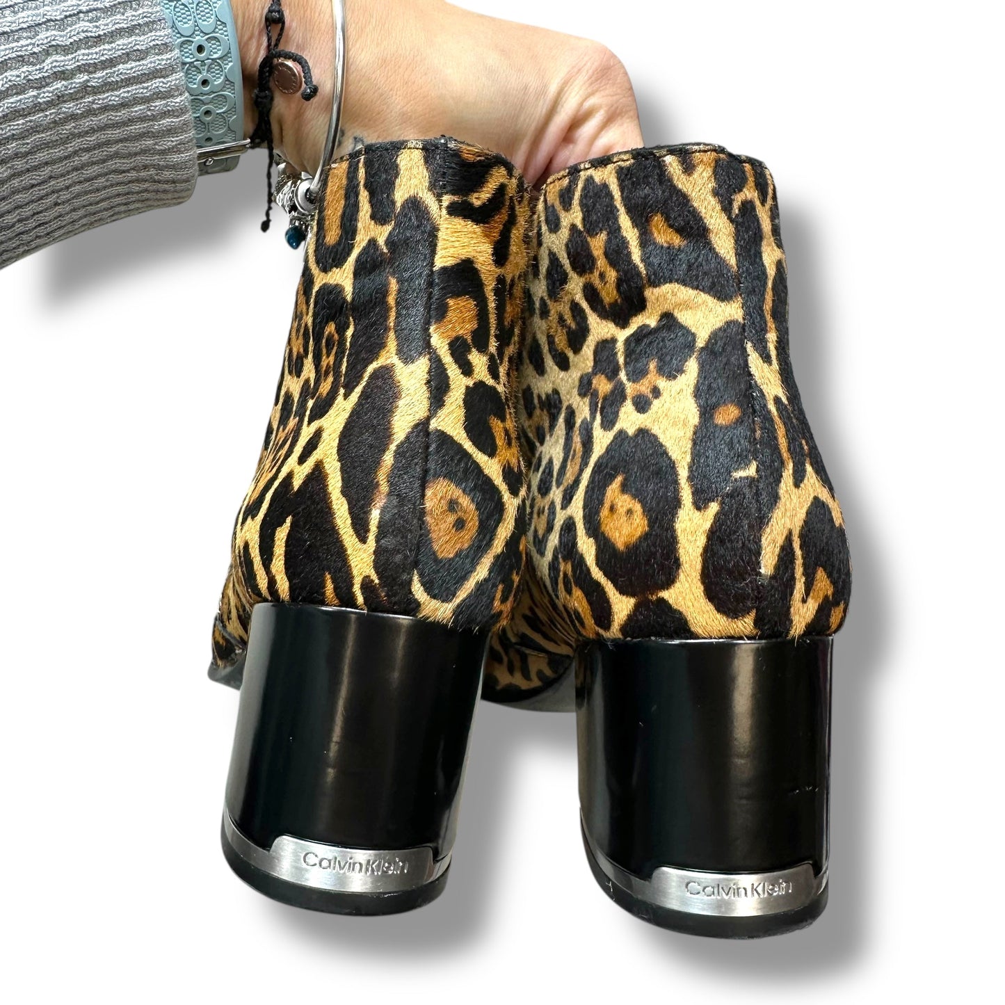 Boots Ankle Heels By Calvin Klein In Animal Print, Size: 9.5