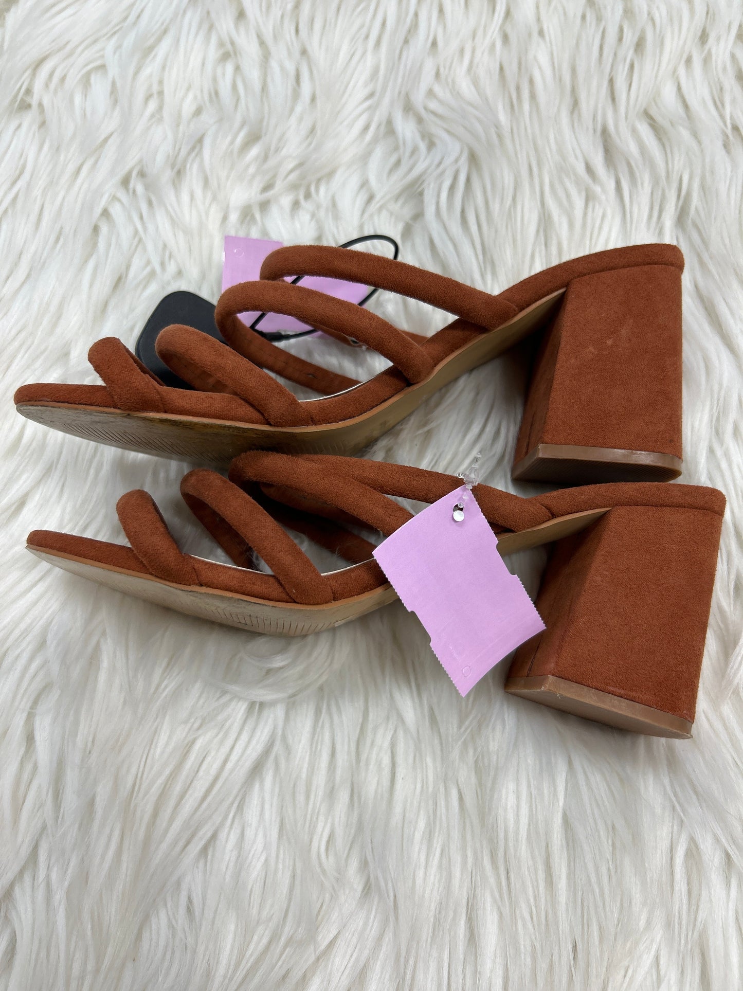 Sandals Heels Block By Clothes Mentor In Brown, Size:7.5