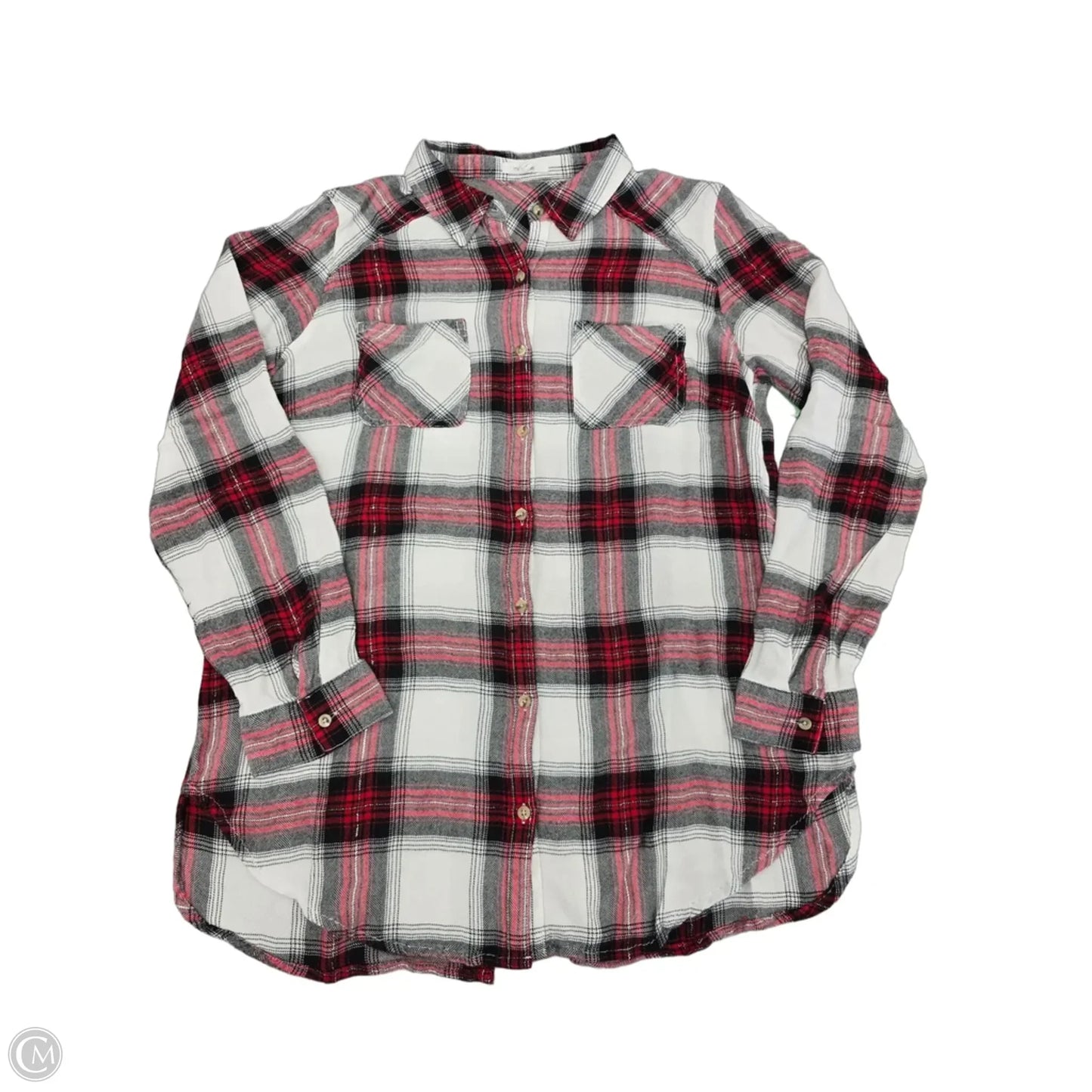 Top Long Sleeve By Maurices In Plaid Pattern, Size: L