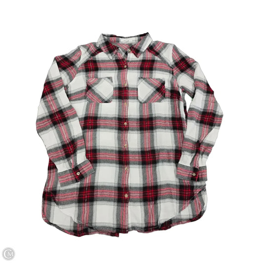 Top Long Sleeve By Maurices In Plaid Pattern, Size: L