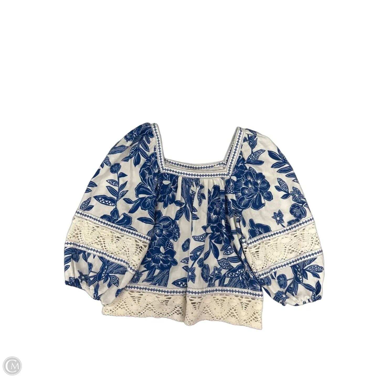 Top 3/4 Sleeve By Christian Siriano In Blue & White, Size: S