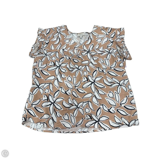 Top Short Sleeve By Loft In Tan & White, Size: S