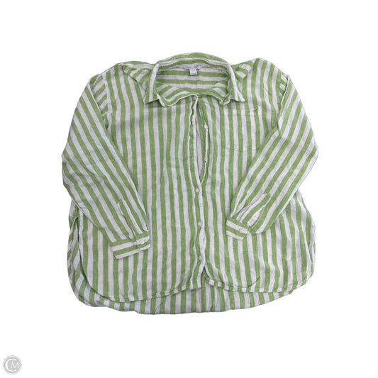 Top Long Sleeve By Old Navy In Green & White, Size: L