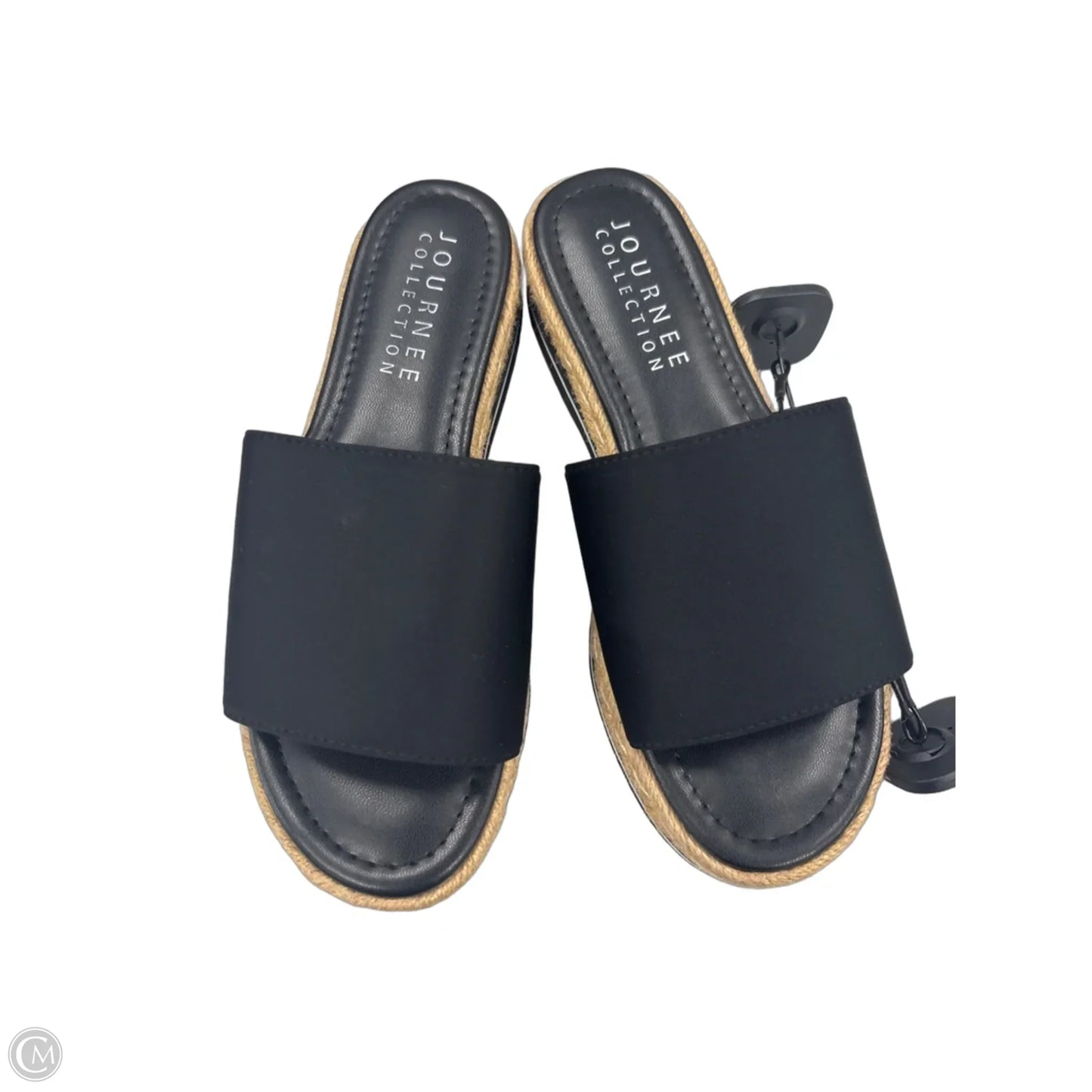 Sandals Heels Wedge By Journee In Black & Cream, Size: 7