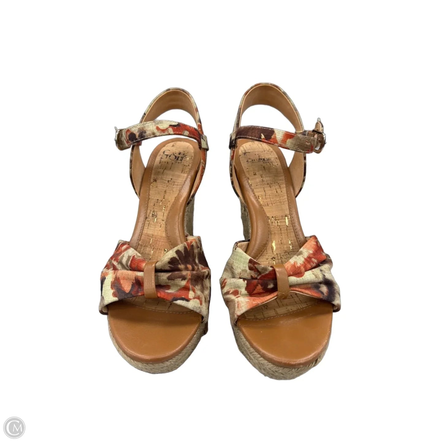 Sandals Heels Wedge By Sofft In Cream & Orange, Size: 9.5