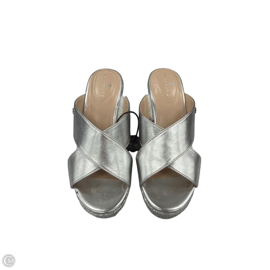Sandals Heels Wedge By Bandolino In Silver, Size: 7