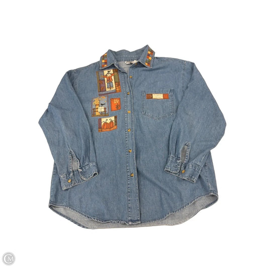 Top Long Sleeve By Cme In Blue Denim, Size: Xl