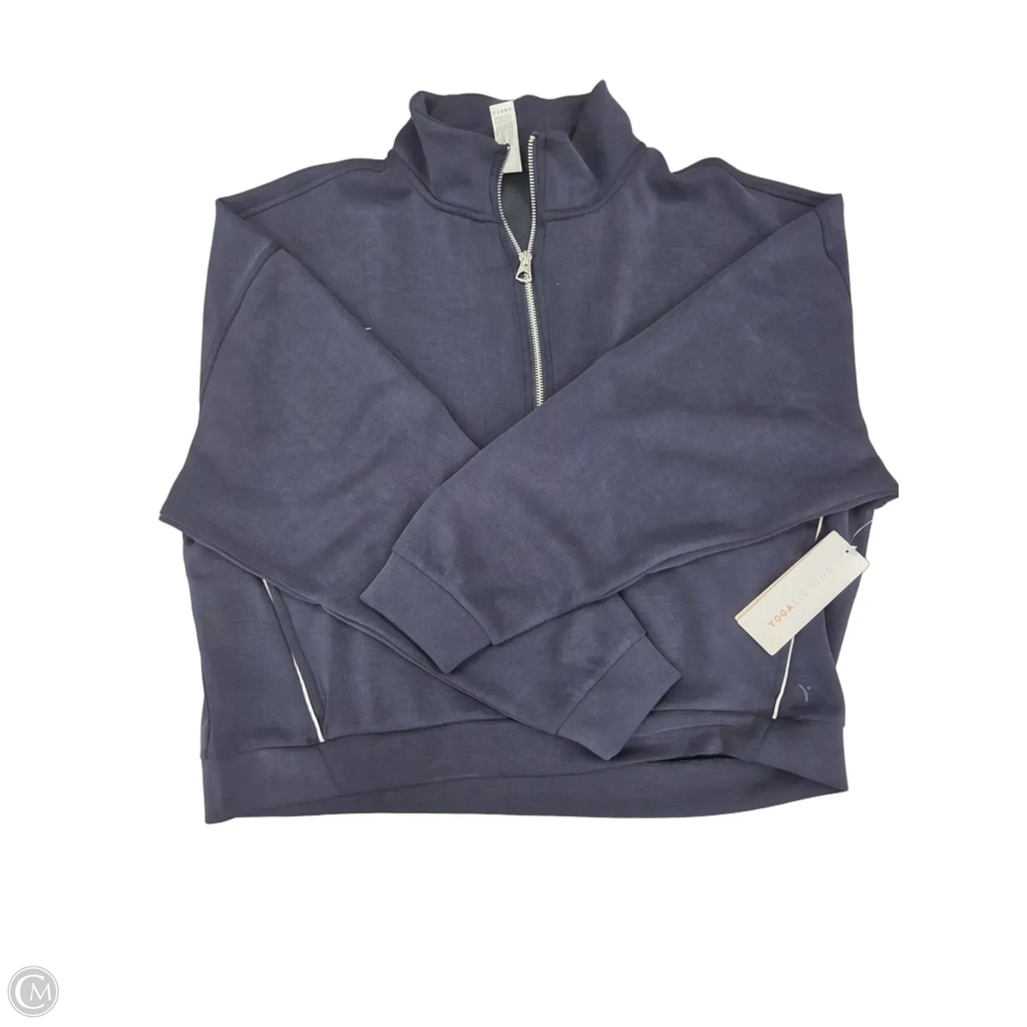 Athletic Top Long Sleeve Collar By Yogalicious In Navy, Size: L