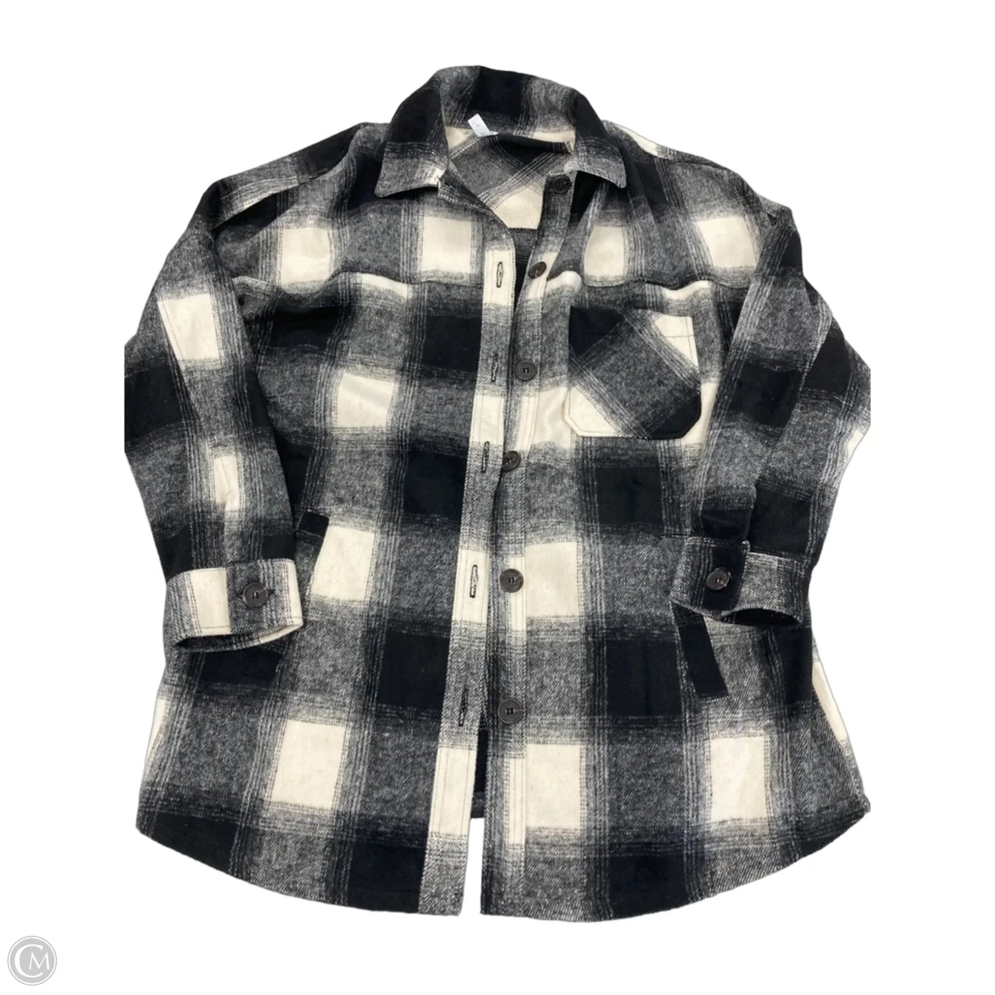 Jacket Shirt By Zenana In Black & Cream, Size: S