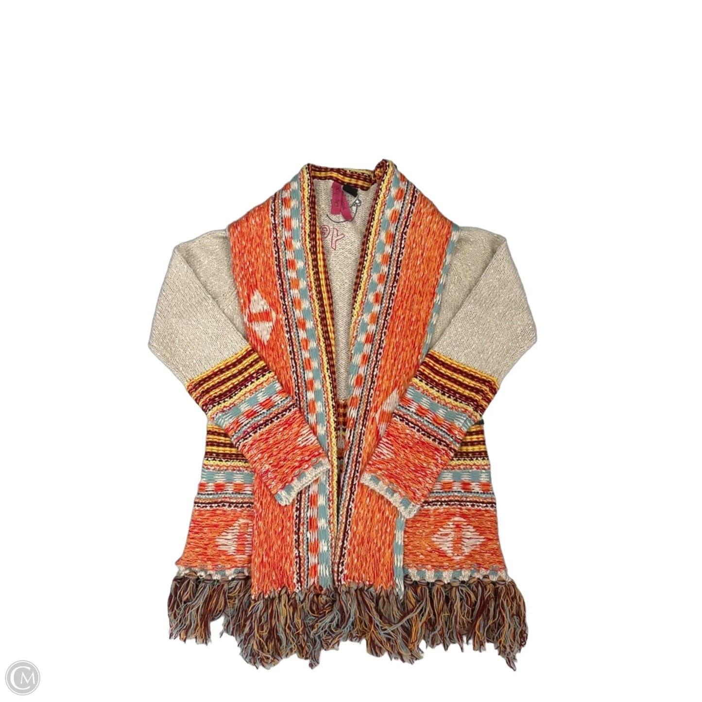 Sweater Cardigan By Desigual In Orange & Tan, Size: M