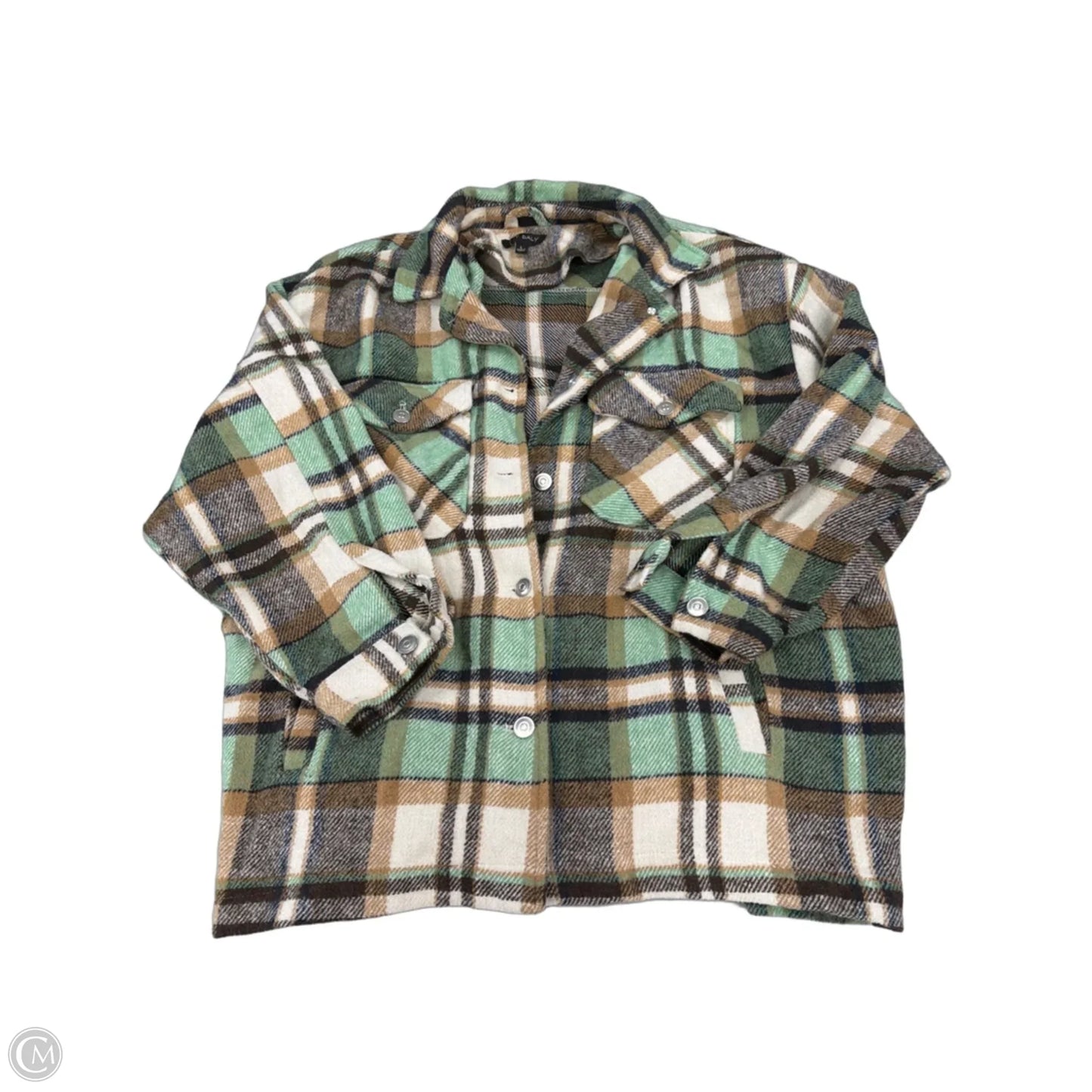 Jacket Shirt By Cmc In Green & Tan, Size: L