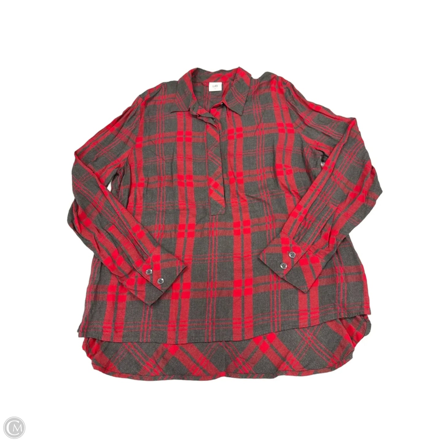 Top Long Sleeve By Cabi In Grey & Red, Size: L
