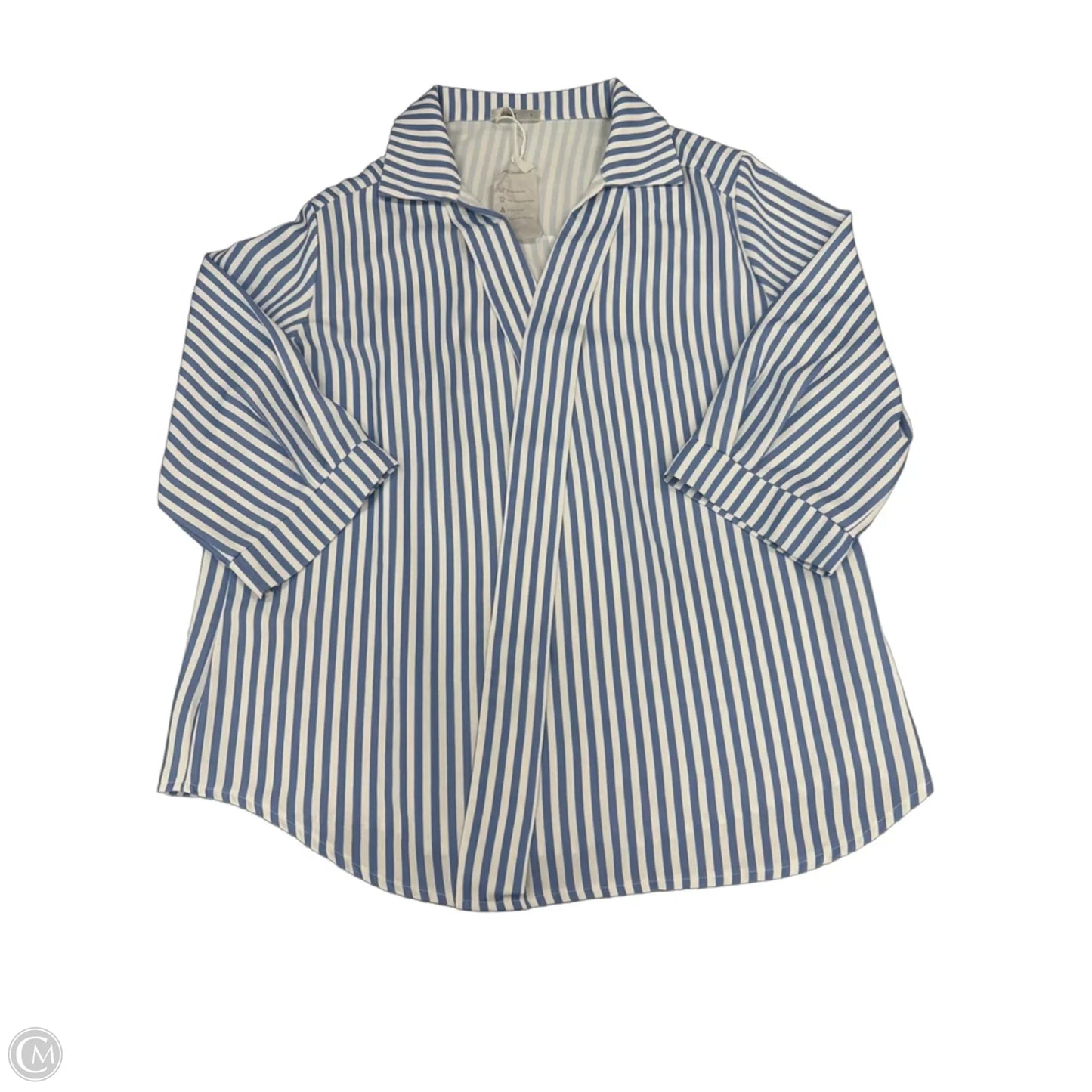 Top 3/4 Sleeve By Wiholl In Blue & White, Size: L
