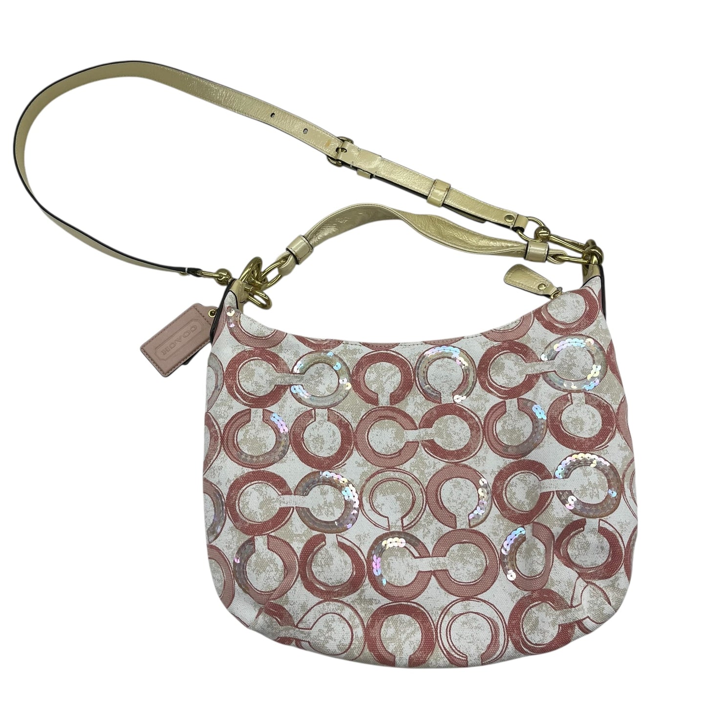 Handbag Designer By Coach In Cream & Pink, Size:Medium