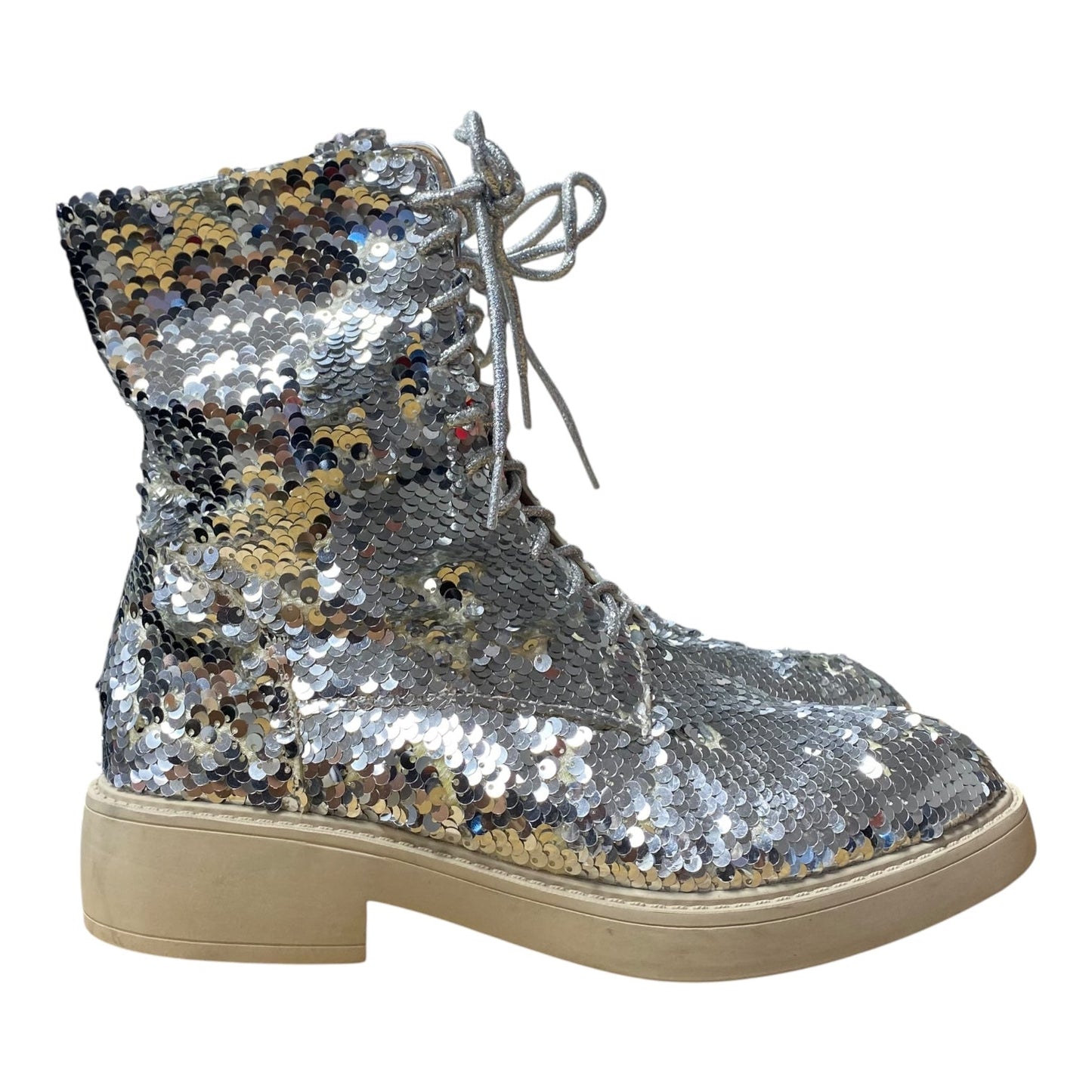 Boots Ankle Flats  In Silver, Size:10.5