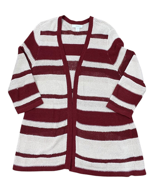 Cardigan By Cj Banks In Cream & Red, Size:1X