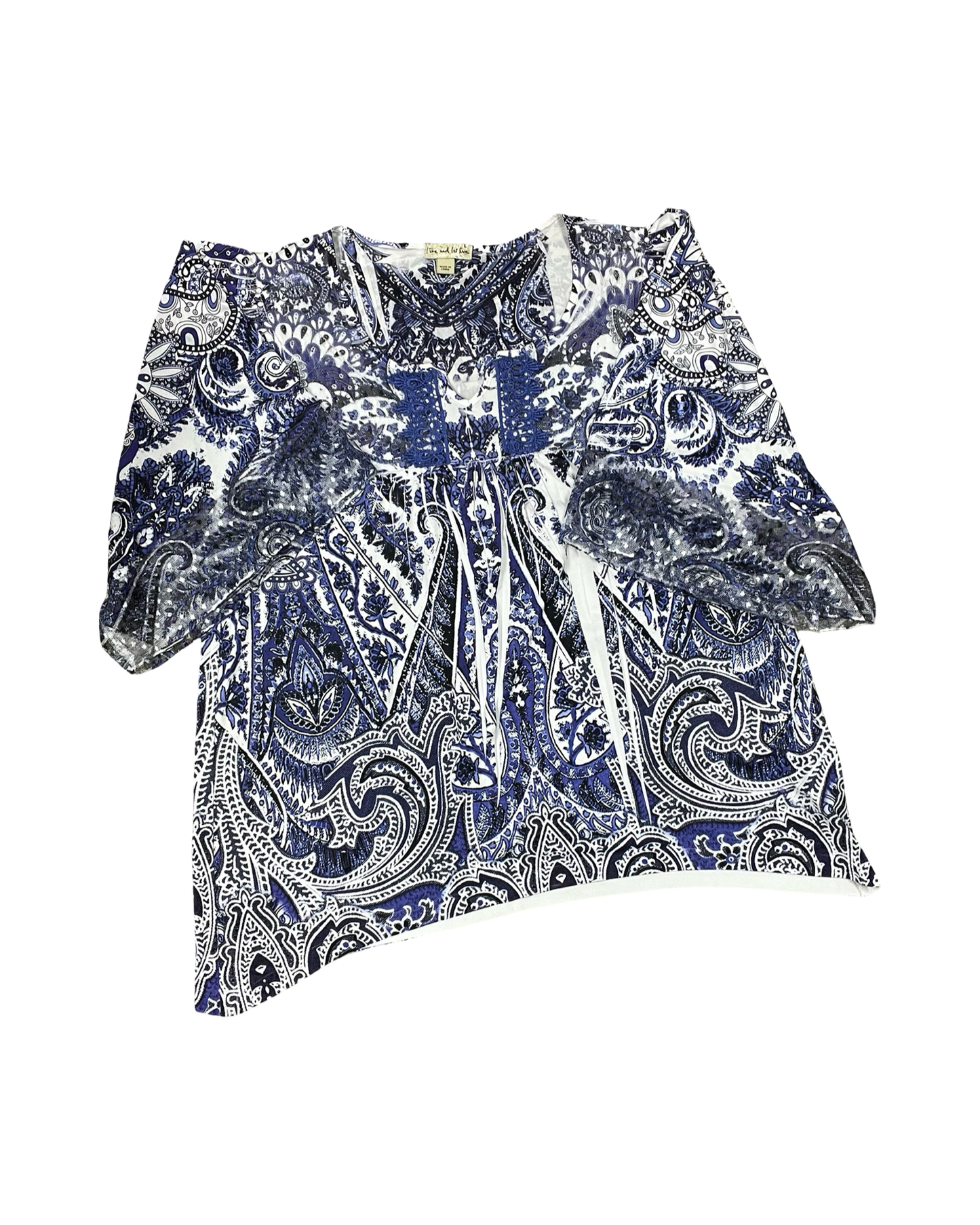 Top 3/4 Sleeve By Live And Let Live In Blue & White, Size:L