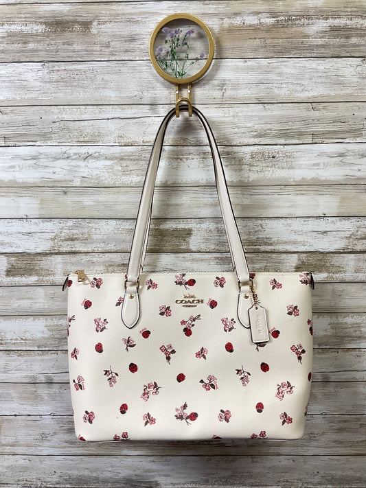 Handbag Designer By Coach In Cream & Green, Size:Large