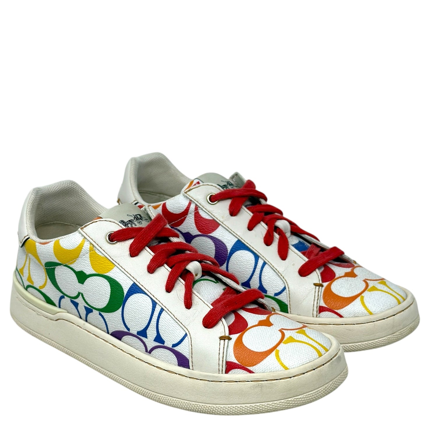 Pride Clip Low Top Sneakers Designer By Coach In Rainbow Signature Canvas, Size: 7