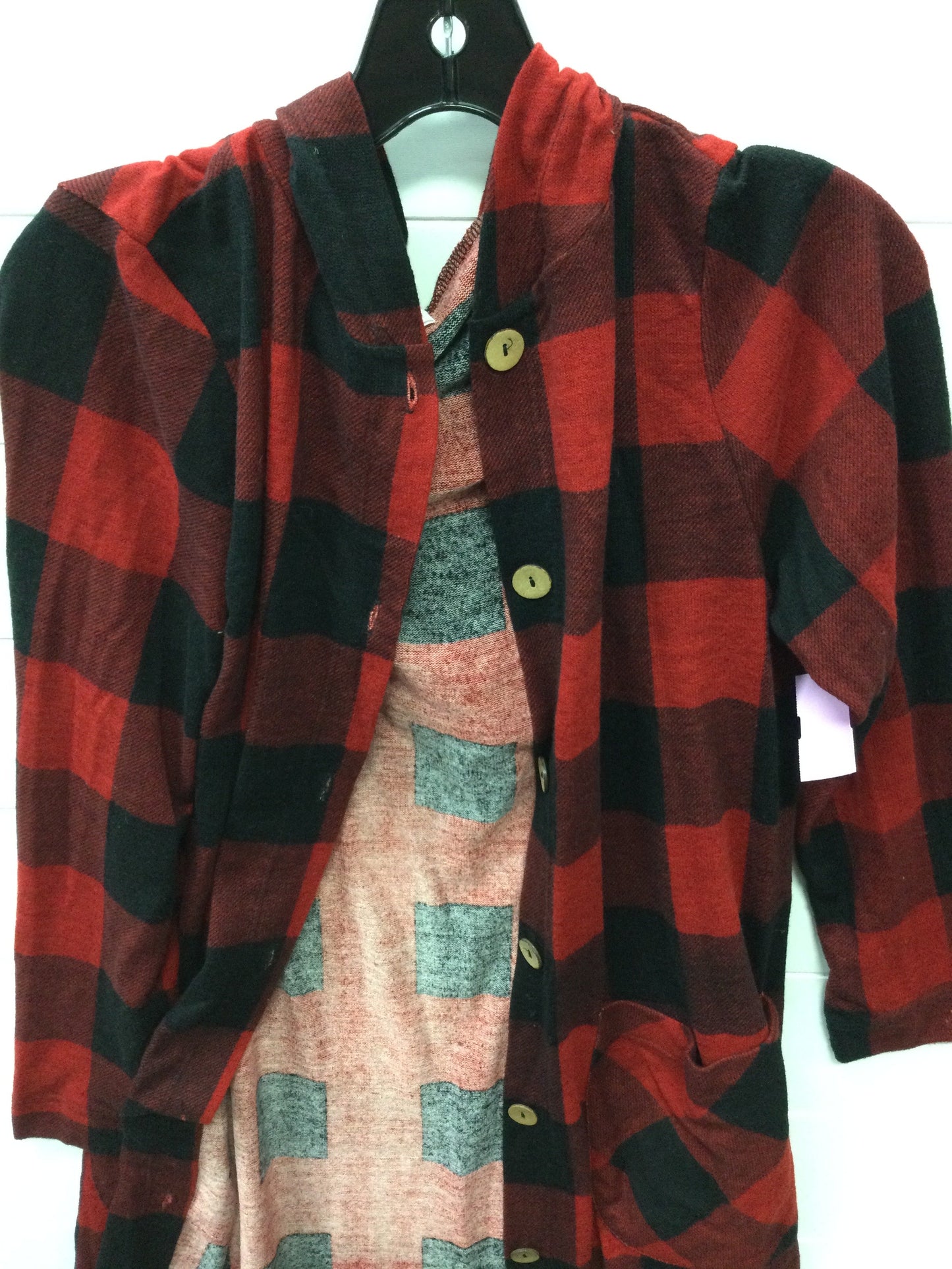 Cardigan By Hailey & Co In Black & Red, Size:M