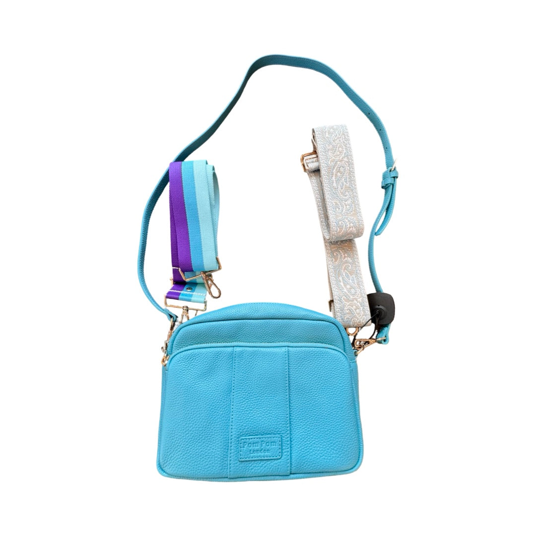 Handbag Leather By POM POM LONDON In Teal, Size:Medium