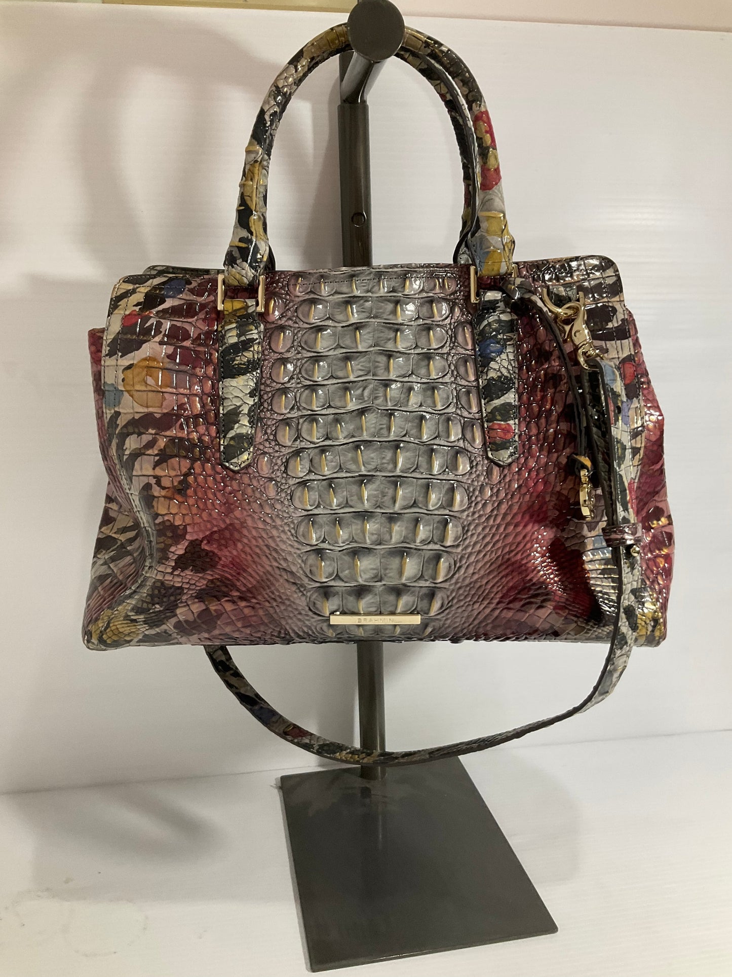 Crossbody Designer By Brahmin In Grey & Red, Size:Medium