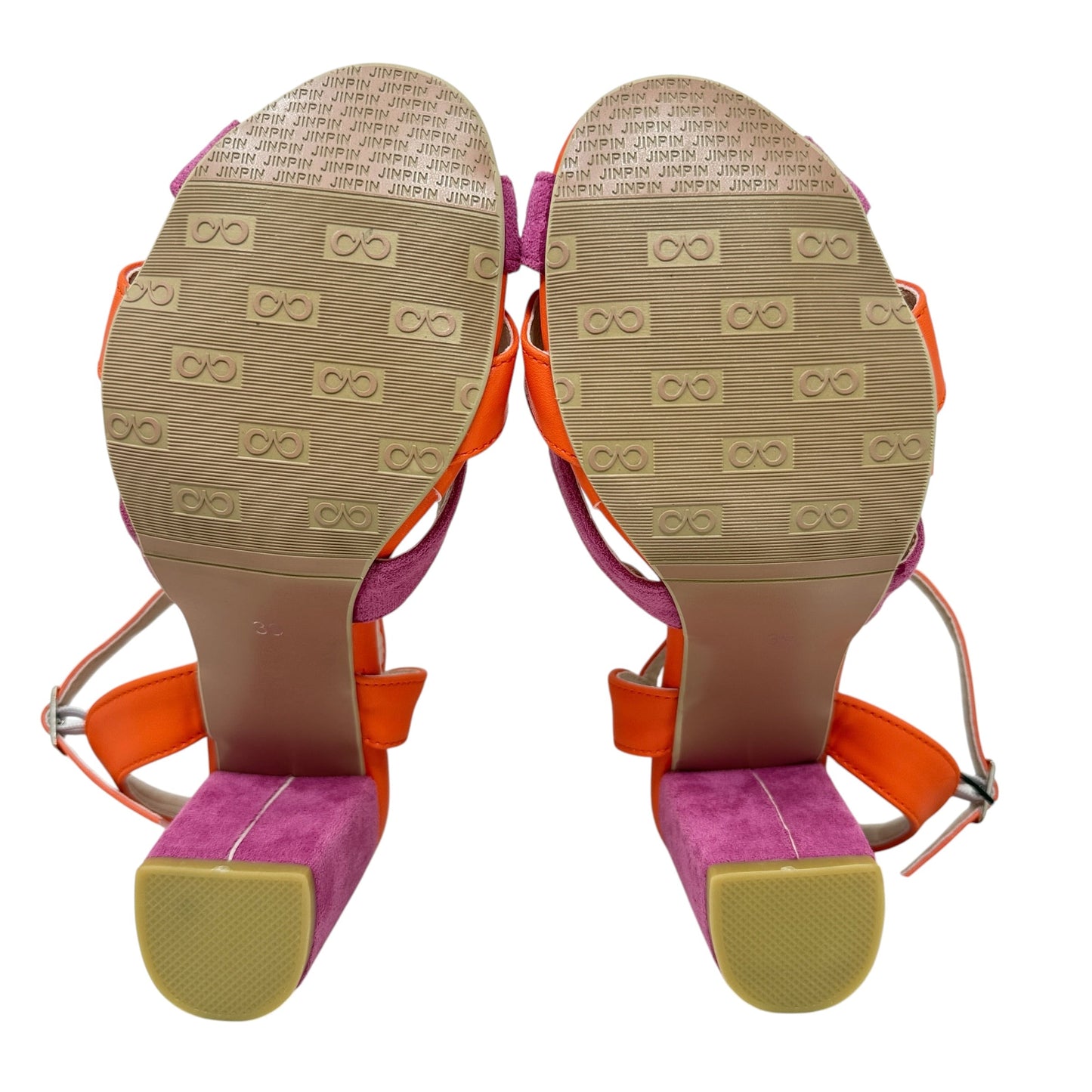 Colorblock Chunky Heel Sandals By JinPin In Orange & Pink, Size: 9