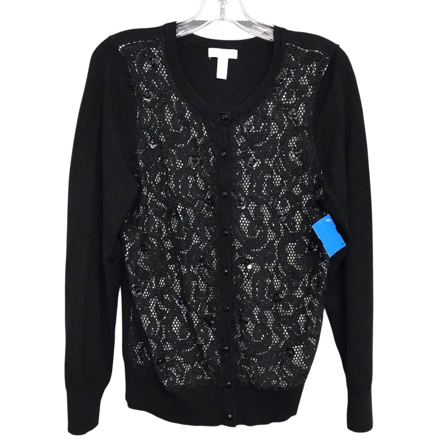 Sweater Cardigan By Charter Club In Black, Size:L