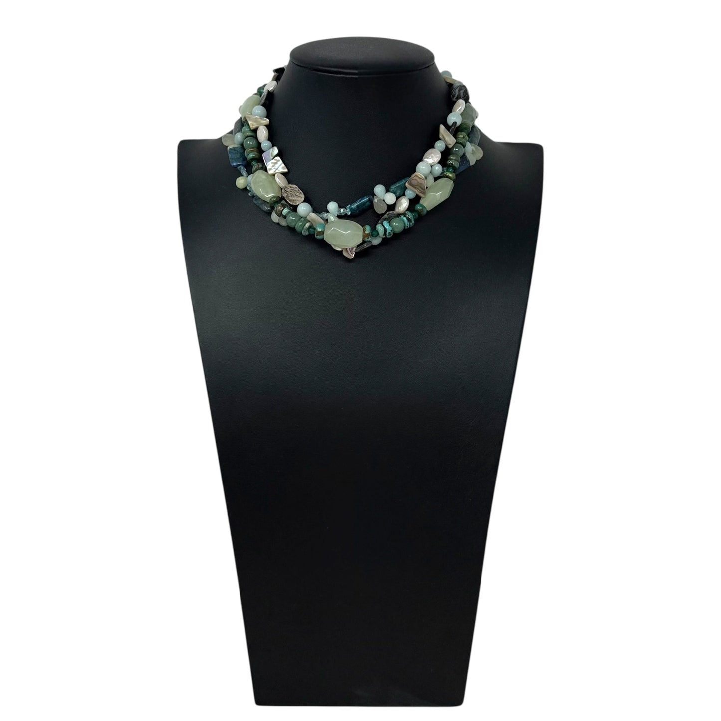 Vintage Multi Stone & Abalone Triple Strand Beaded Necklace