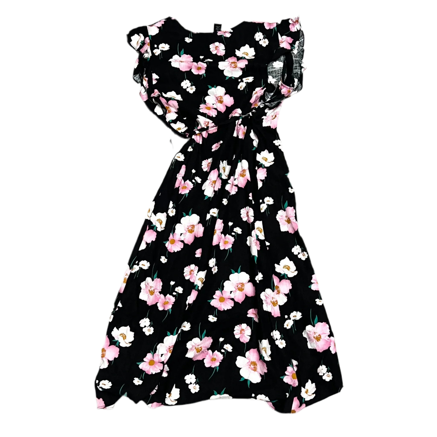 Dress Casual Midi By Aqua In Black & Pink, Size: L
