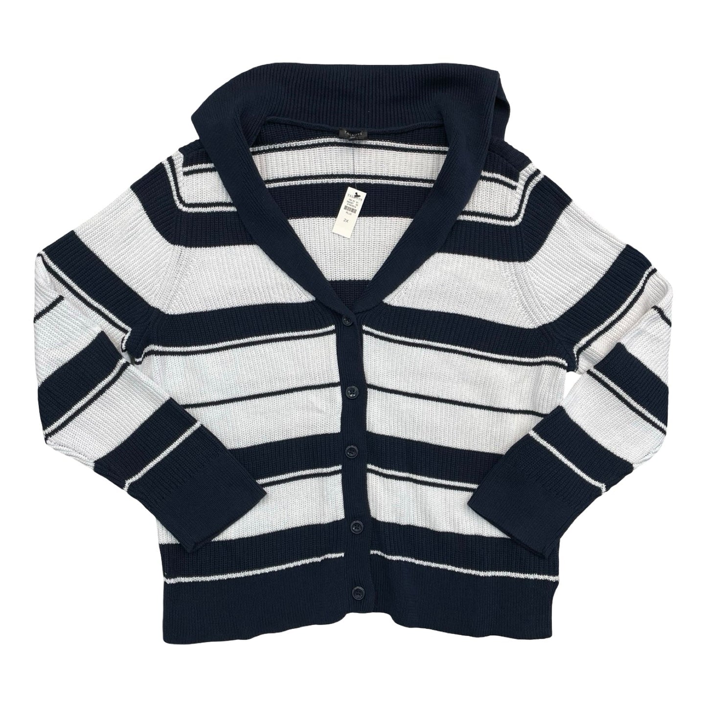 Sweater Cardigan By Talbots In Blue & White, Size:2X