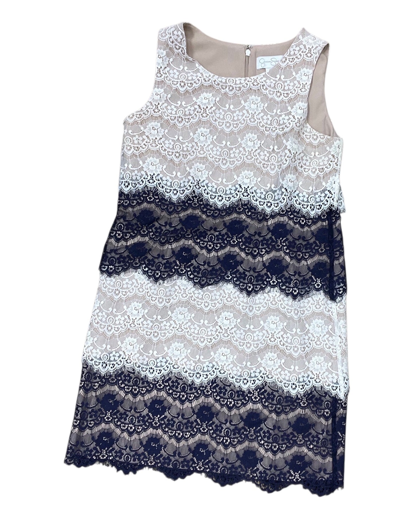 Dress Work By Jessica Simpson In Blue & Cream, Size:2