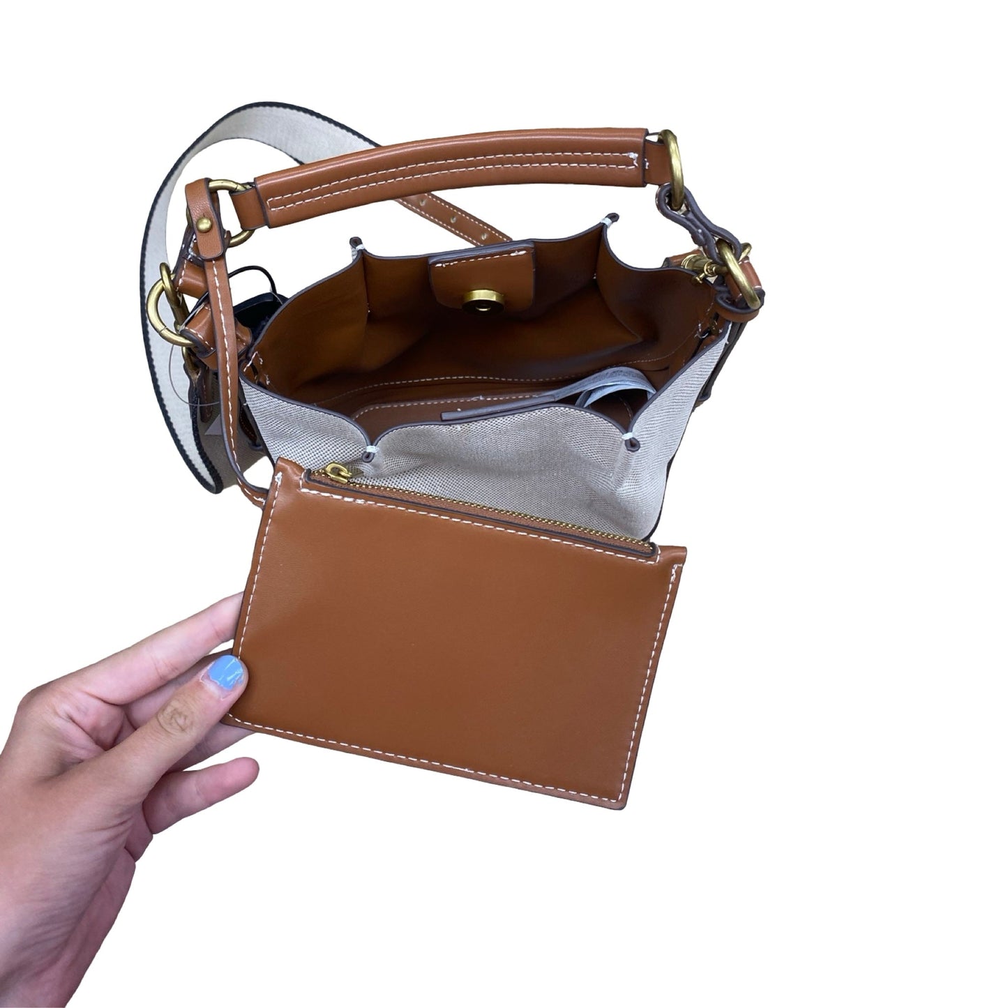 Handbag By Zara In Brown & Cream, Size:Medium