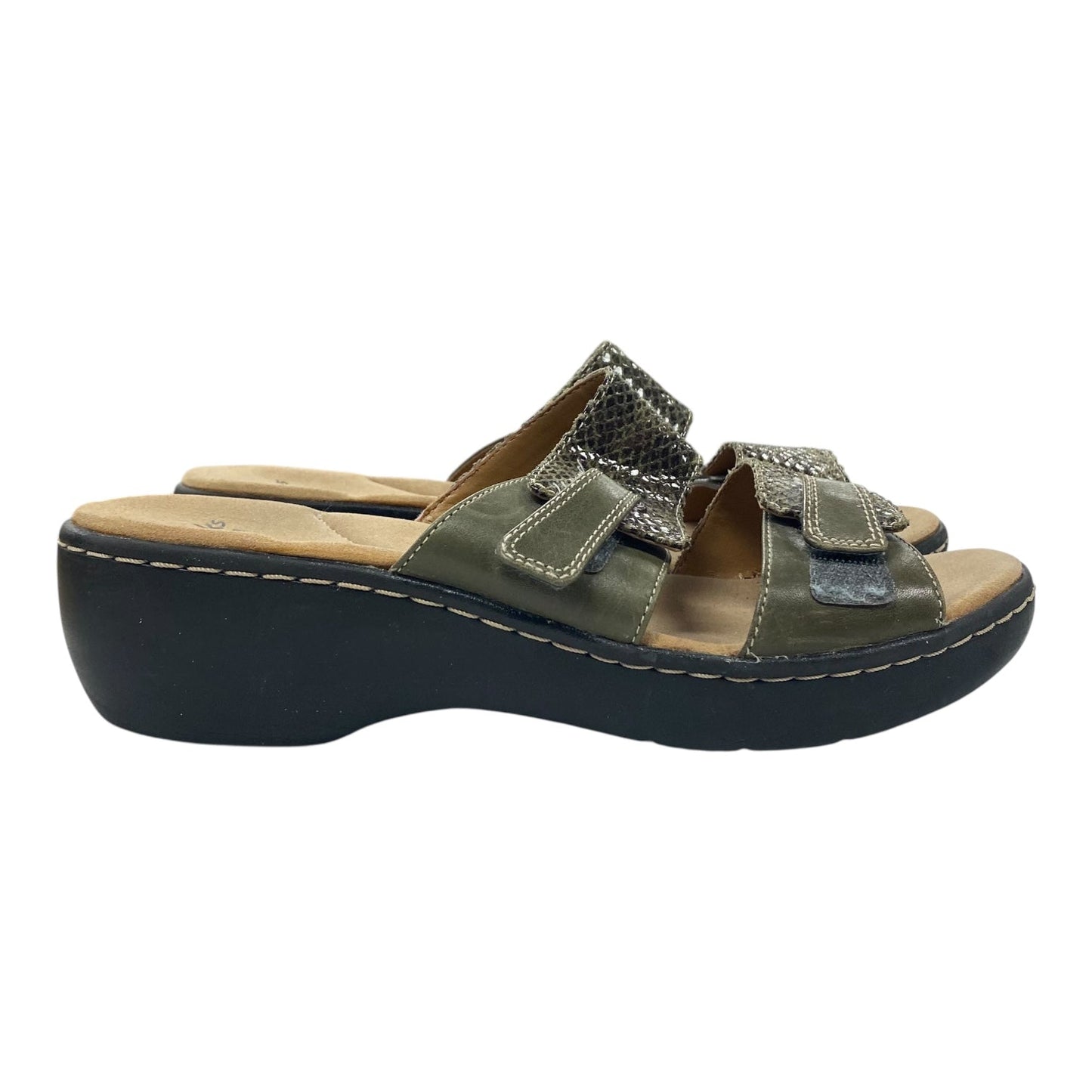 Sandals Heels Wedge By Clarks In Green, Size:9