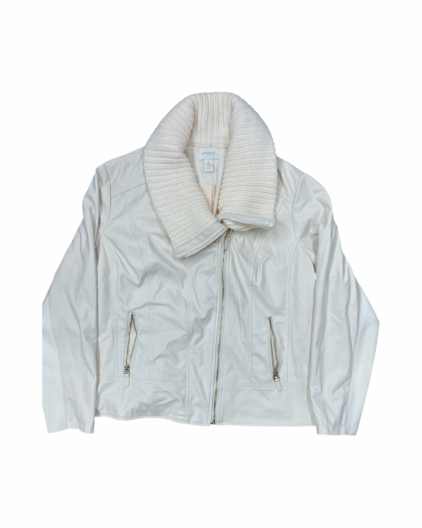 Jacket Moto By Chicos In Cream, Size:Xl
