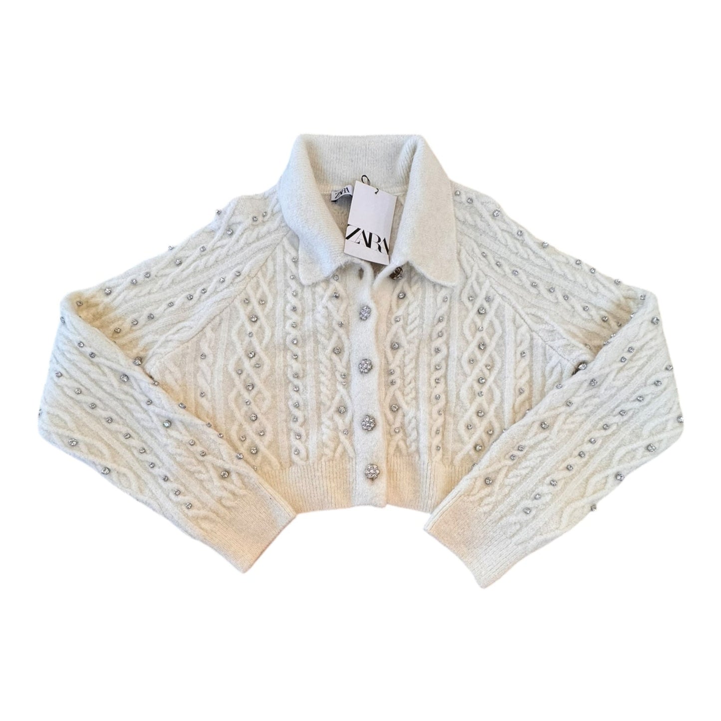 Sweater Cardigan By Zara In Ivory, Size:L