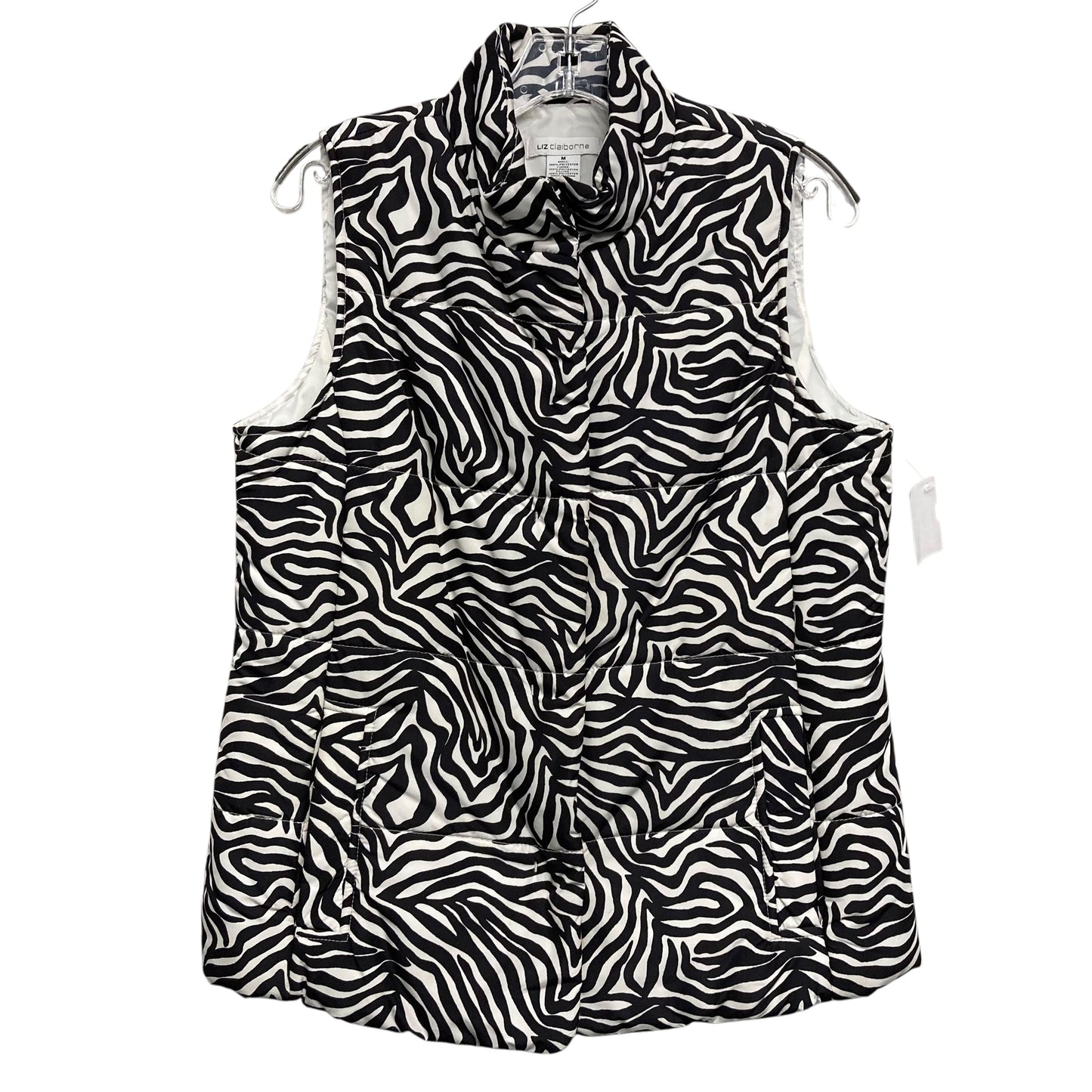 Vest Puffer & Quilted By Liz Claiborne In Black & Cream, Size:M