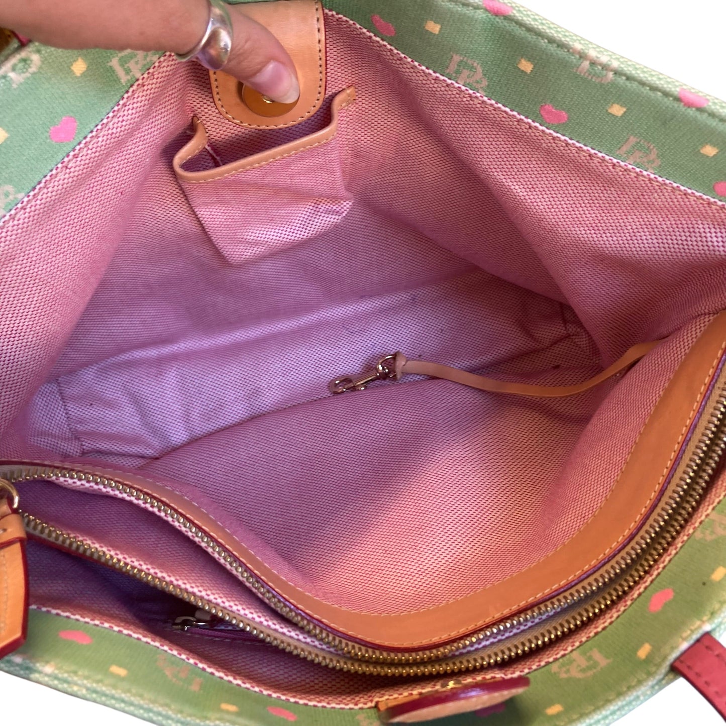 Handbag Designer By Dooney And Bourke In Green & Pink, Size:Large