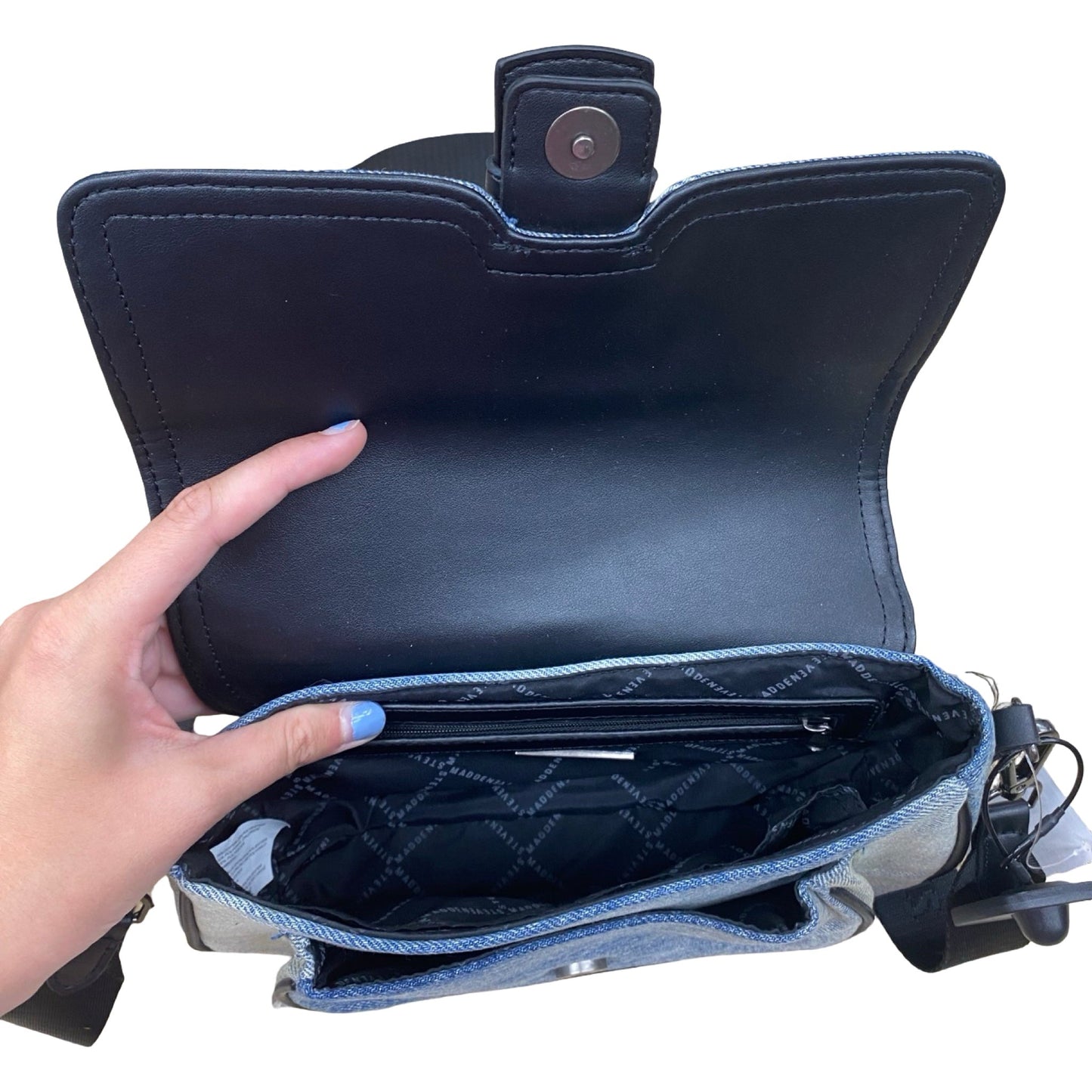 Handbag By Steve Madden In Blue Denim, Size:Medium