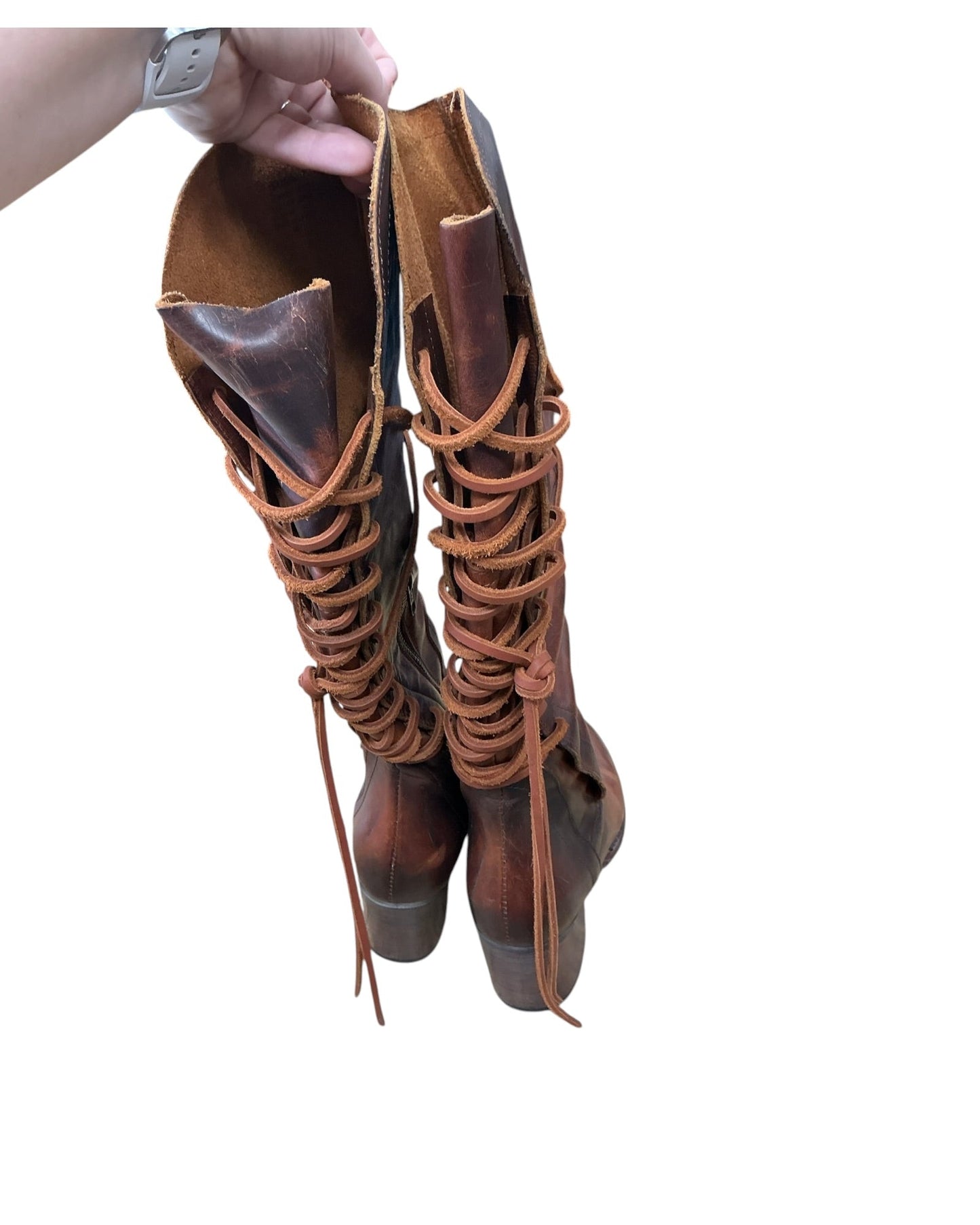Boots Knee Heels By Freebird In Brown, Size:7