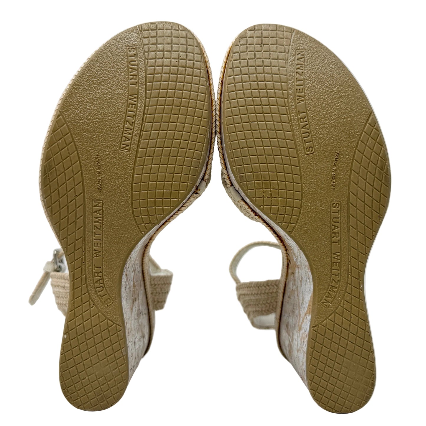 Minx Platform Wedge Sandals Designer By Stuart Weitzman In Cream & Tan, Size: 8.5