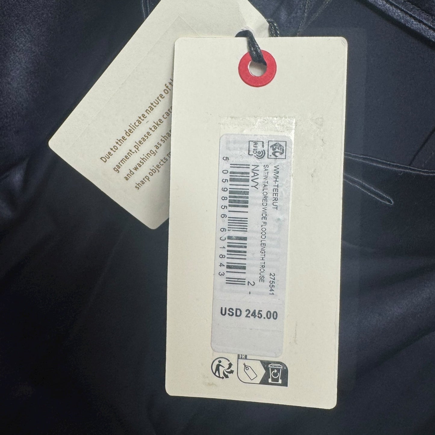 Tailored Satin Long Line Waist Coat with Wide Floor Length Trousers Set 2pc By Ted Baker In Navy, Size: 2