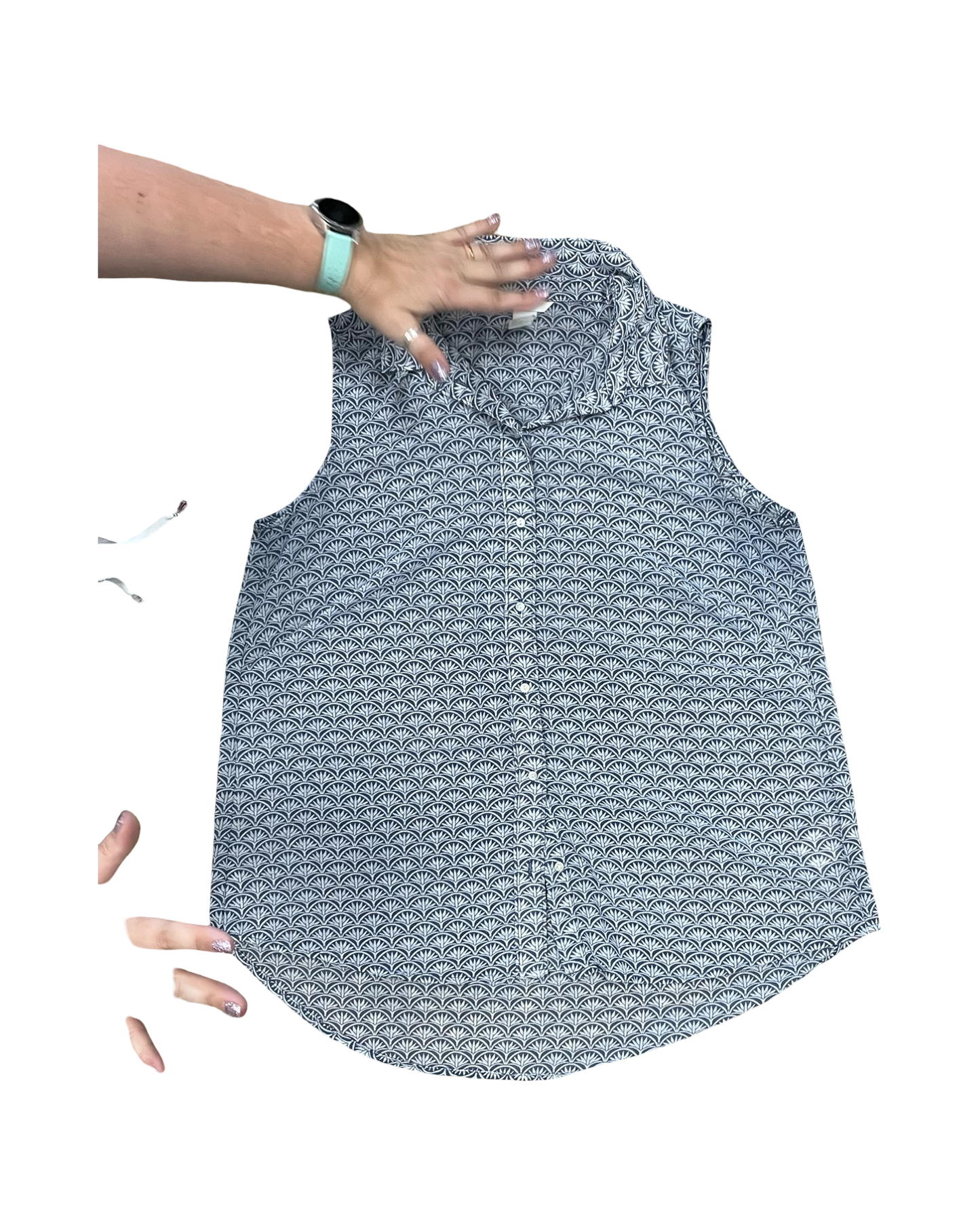 Top Sleeveless By H&M In Blue & Cream, Size:L