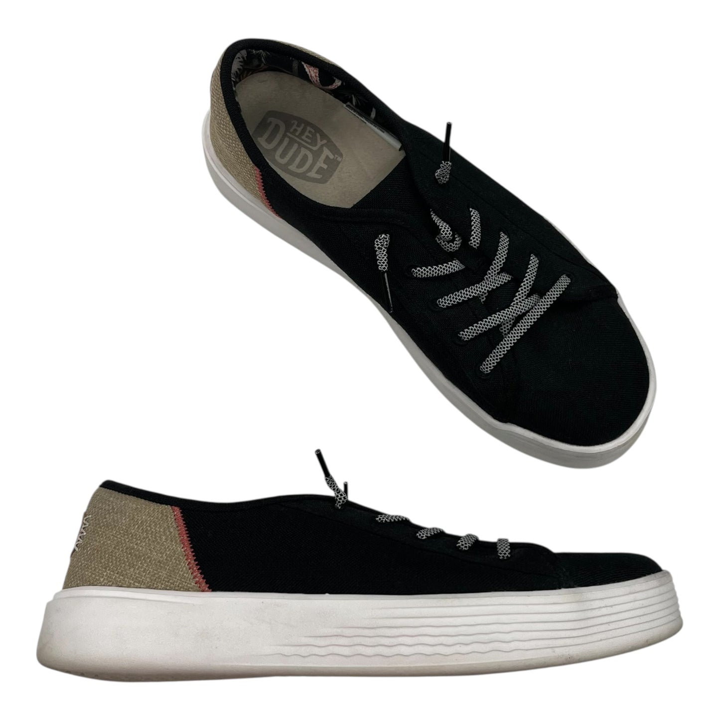 Shoes Flats By Hey Dude In Black & Brown, Size:11