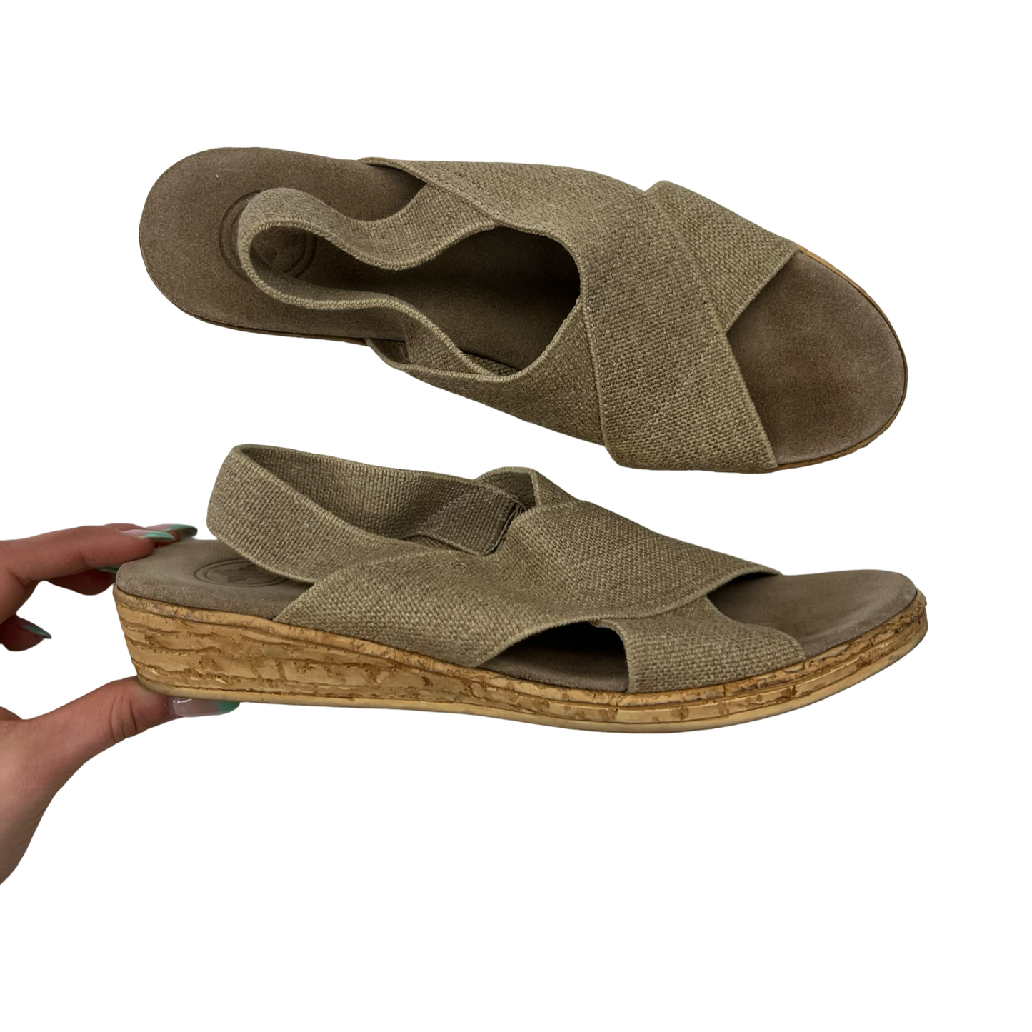 Sandals Heels Wedge By Clothes Mentor In Tan, Size:8