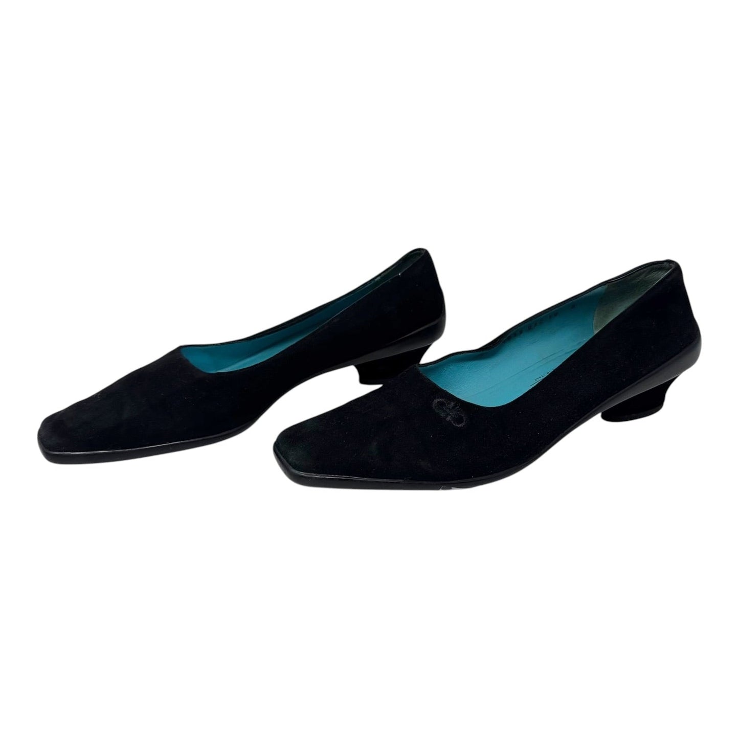 Suede Square Toe Block Heel Shoes Luxury Designer By Ferragamo In Black, Size: 10