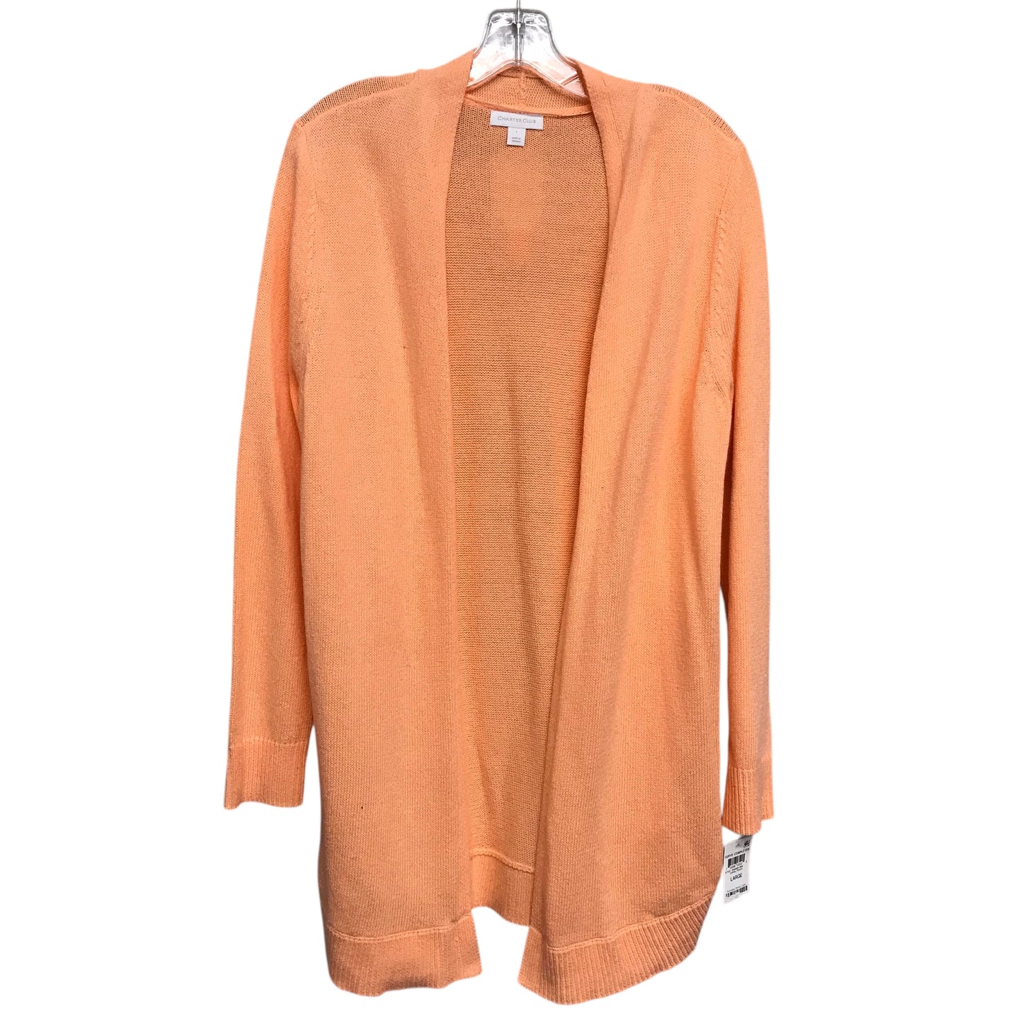 Sweater Cardigan By Charter Club In Peach, Size:L