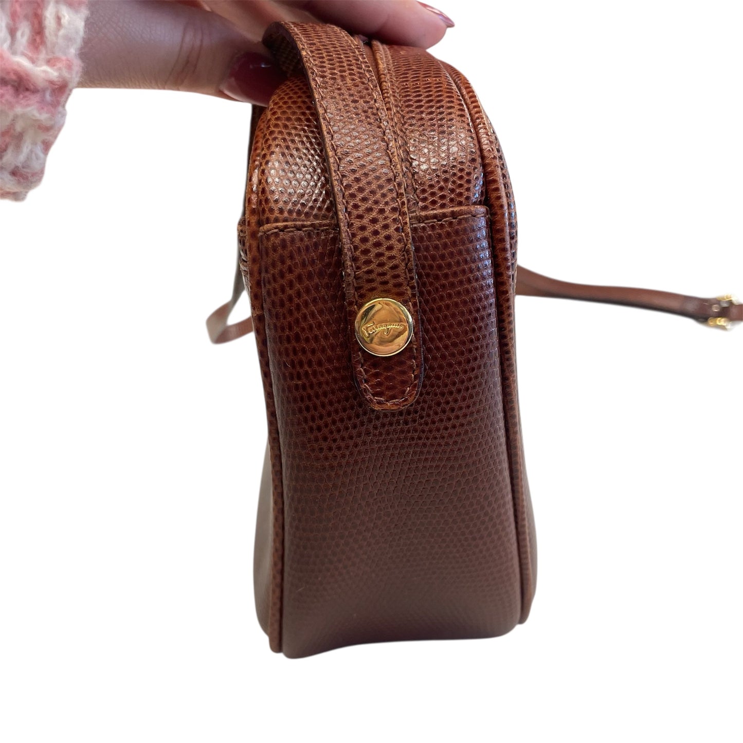 Crossbody Luxury Designer By Ferragamo In Brown, Size:Small