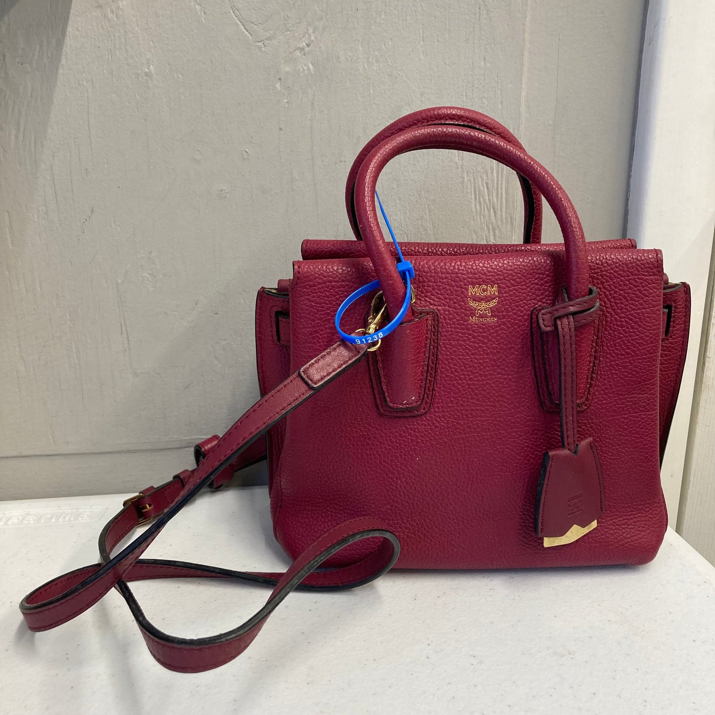 Handbag Luxury Designer By Mcm In Red, Size:Small